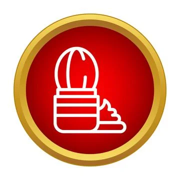 Shaving brush with cream on a red button icon Stock Illustration
