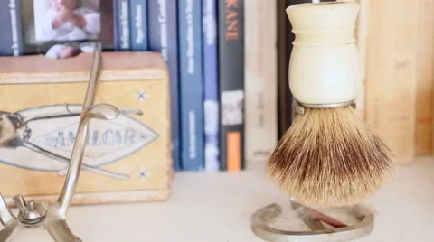 Shaving brush upside down Stock Footage 58673228