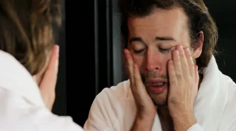 Shaving in front of mirror V2 - HD Video stock 12234905