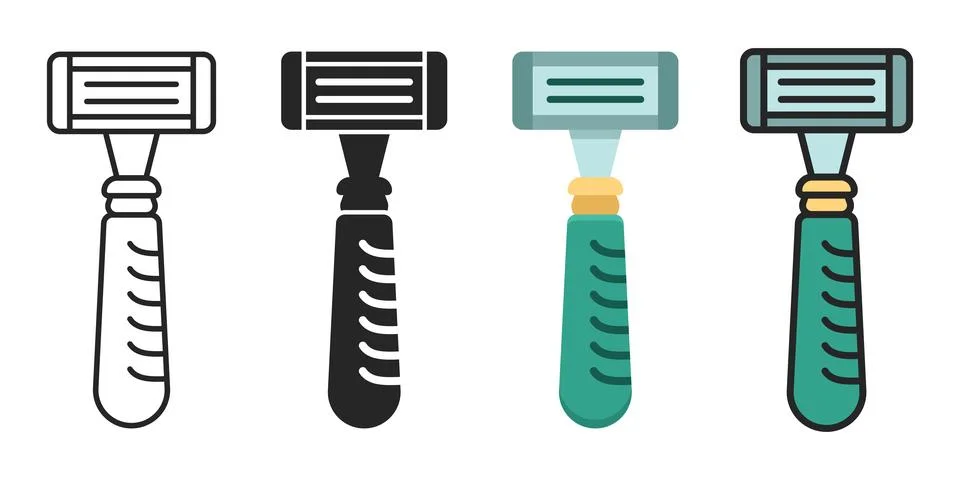Shaving machine icon set collection in flat style. Razor blade vector illus.. Stock Illustration