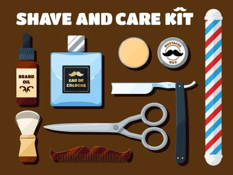 Shaving tools and accessories set for hipsters with shadow イラスト素材