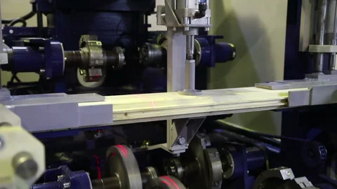 Shavings fly during the processing of timber woodworking machine Stock Footage 125629613