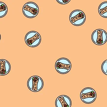 Shawarma chicken dish vector seamless pattern Illustrazione stock