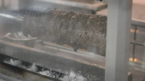 Shawarma machine rotating and grilling meat with spices. Shaurma, Turkish doner- Vídeos de archivo 93562314