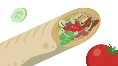 Shawarma Macro Food Animation Flat Vector Ingredients Bread Meat Vegetable Stock Footage 345264681
