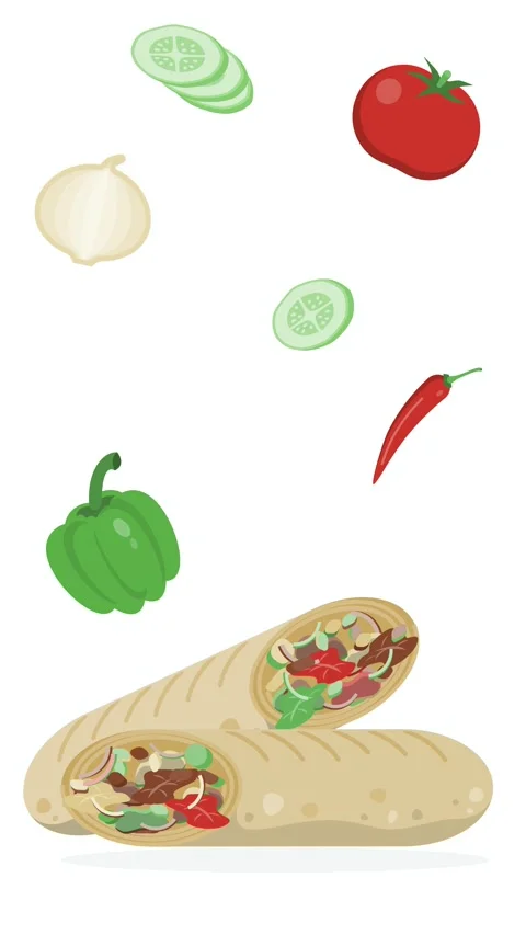 Shawarma Tall Vertical Motion Graphics Food Animation Ingredients Bread Meat Stock Footage 345264692