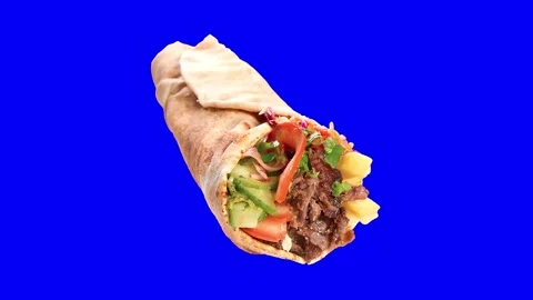 Shawarma wrap Animation restaurant menu on blue screen Stock Footage 297400694