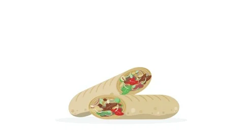 Shawarma Wrap Assembly Middle Eastern Kebab Recipe Animation Flat Food Stock Footage 345264693