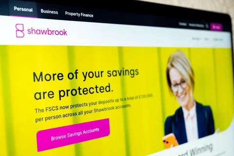 Shawbrook bank web page displaying savings page Foto stock