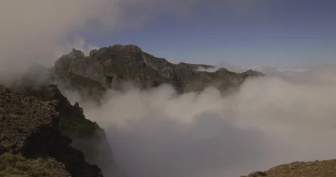 Shawl of clouds on mountain peaks, Madeira 4K 스톡 동영상 246377834