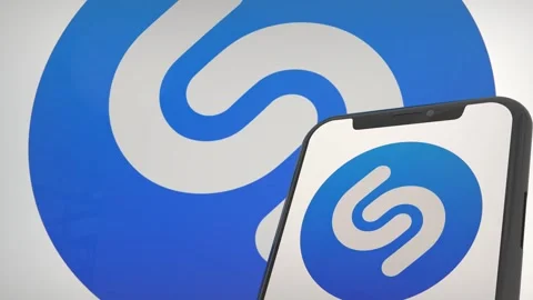 Shazam app logo in mobile display screen and background editorial 스톡 동영상 255171365