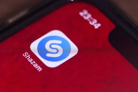 Shazam mobile application on smartphone screen Stock Photos