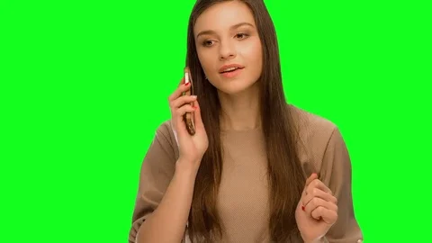 She asks about the service interlocutor by phone Stock Footage 70365360