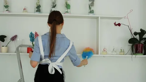 She cleans the dust in the hotel Video stock 82158719