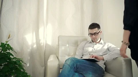 She comes to the guy Stock Footage 20635774