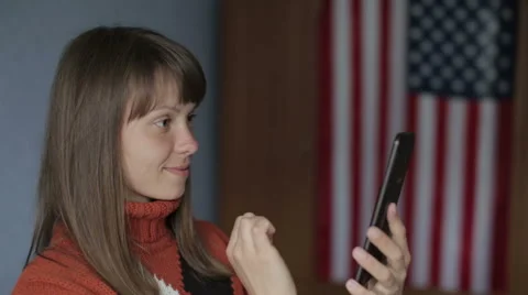 She communicates online on the tablet Stock Footage 62634560