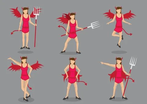 She-Devil Vector Cartoon Character Set Stock Illustration