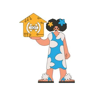 She grasps the Internet of Things emblem in her palms. Illustrazione stock