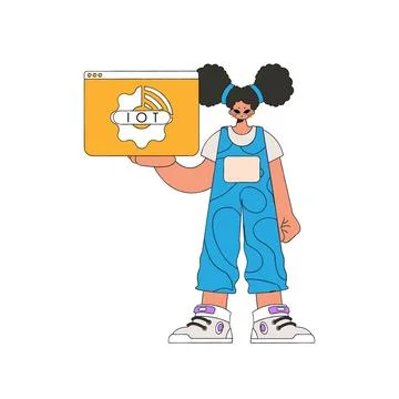 She grasps the logo of the Internet of Things firmly in her hands. Stock Illustration