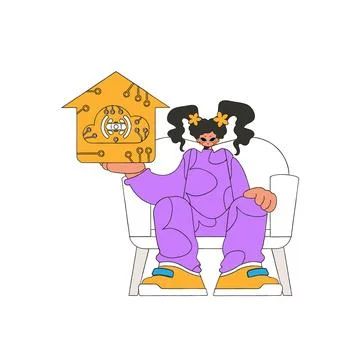 She has the Internet of Things logo in her grasp. Illustrazione stock