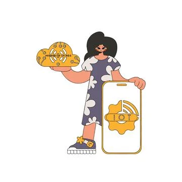 She has a server for cloud storage and IoT connectivity. 스톡 일러스트