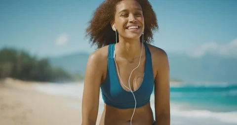 She loves a good beach workout Stock Footage 124717317