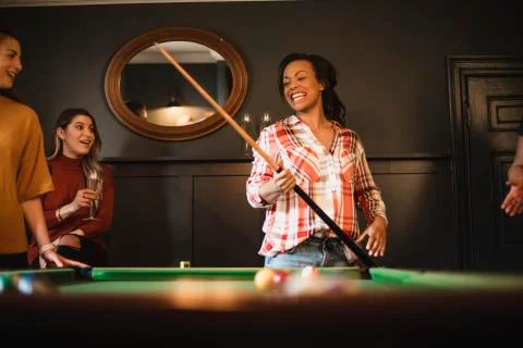She Loves Playing Pool Stock Photos