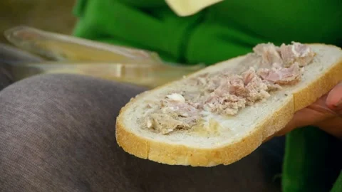 She prepares a slice of bread with meat and cheese - 00146 Video stock 171062057