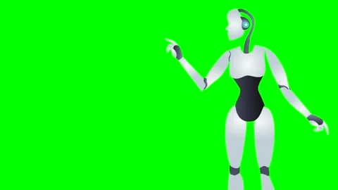 She robot on a green chroma key background for insertion.Artificial intelligence Stock Footage 242658193