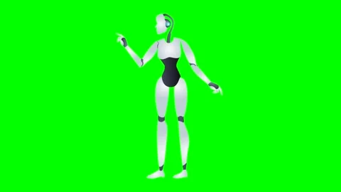 She robot on a green chroma key background for insertion.Artificial intelligence Stock Footage 243285115
