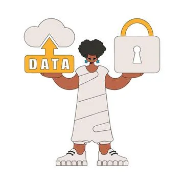 She stores her data safely with a cloud and a lock. Stock Illustration