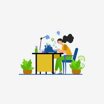 She is working on type writer concept illustration Stock Illustration