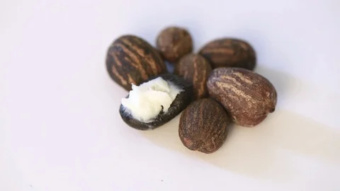 Shea butter nuts  on white Vídeos de archivo 88627135