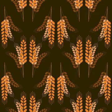 Sheaf of ears of wheat on a dark background spikelet seamless pattern Stockillustratie