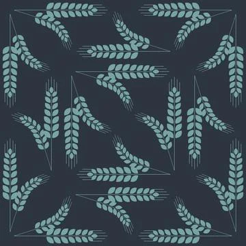 Sheaf of ears of wheat on dark seamless pattern vector illustration Stock Illustration