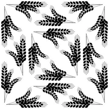 Sheaf of ears of wheat spikelet seamless pattern black and white silhouette Stock Illustration