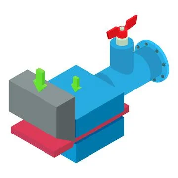 Shearing process icon isometric vector. Automatic hydraulic press machine icon Stock Illustration