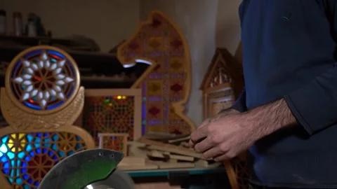 Shebeke Workshop Art Stained Mosaic Colored Glass Window Prepare Stock-Footage 251548233