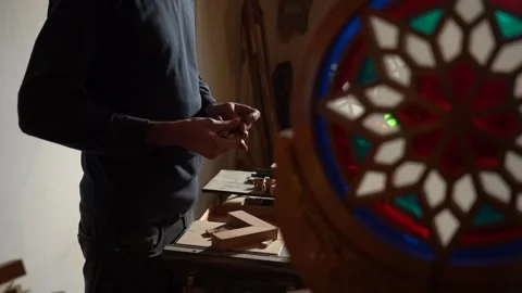 Shebeke Workshop Art Stained Mosaic Colored Glass Window Prepare 動画素材 251548307