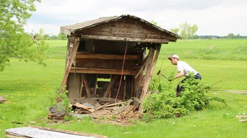 Shed gets knocked down Stock Footage 23765973