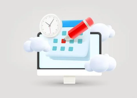 Shedule concept with calendar and computer app. 3d vector illustration Stock Illustration