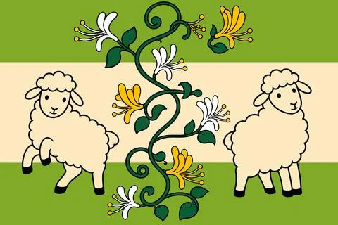 Sheep and Honeysuckle Pattern Stock Illustration