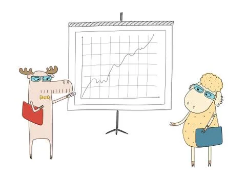 Sheep and moose doing presentation Stock Illustration