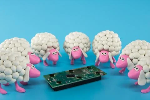 Sheep and Technology Stock Photos
