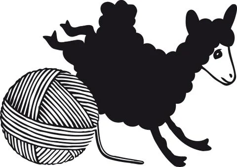 Sheep with ball of wool, Retro Vector Illustration Stock Illustration
