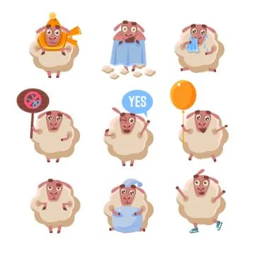 Sheep Cartoon Character Set Stock Illustration