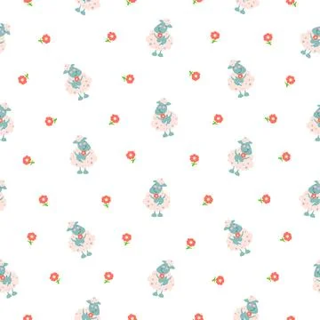 Sheep character cartoon. Seamless pattern. Illustrazione stock