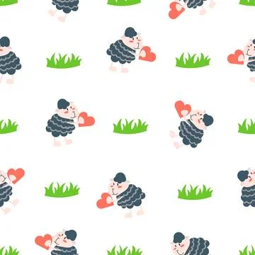Sheep character cartoon. Seamless pattern. Stock Illustration