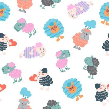 Sheep character cartoon. Seamless pattern. Illustrazione stock