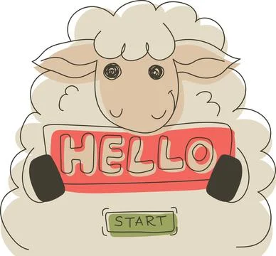 Sheep Character Funny Expression And Sing Hello Cartoon Stock Illustration